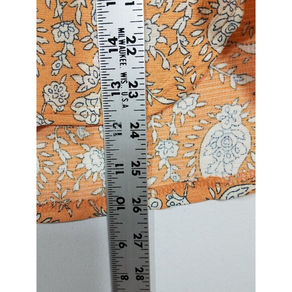 Melloday Paisley Print Peach Blouse With Eyelet Design & Tie Neckline Small - Picture 7 of 10